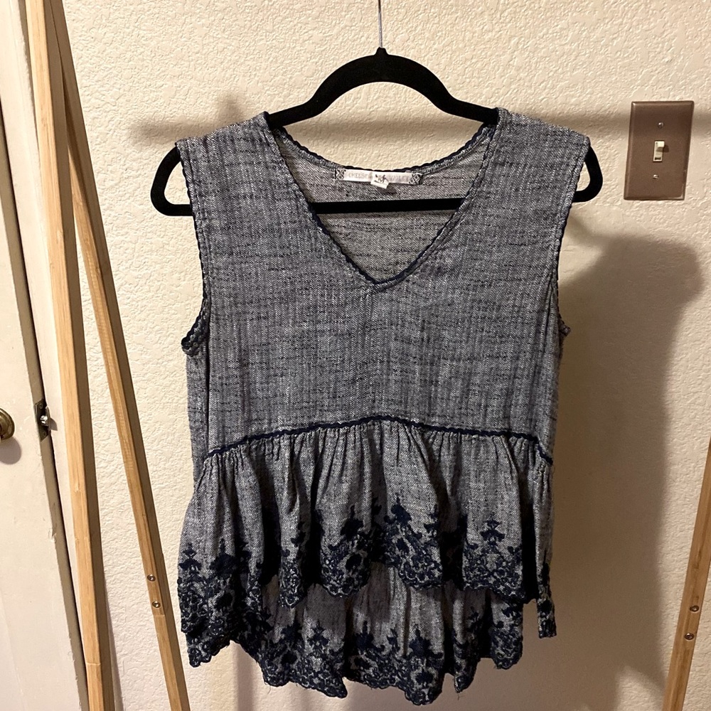 Chelsea & Violet • Embroidered, High-Low Tank Top